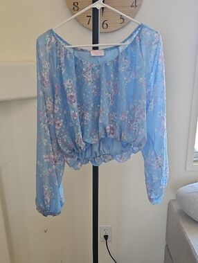 Pink Lily Floral Sheer Long-Sleeve Blouse